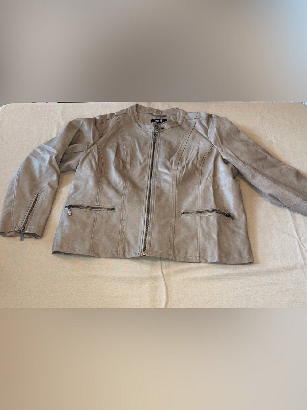 Taupe Faux Leather Zip Jacket by